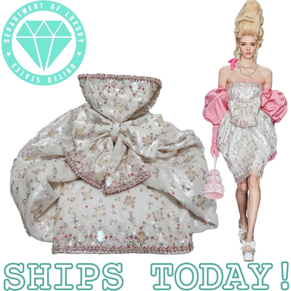 SPRING Easter MOSCHINO COUTURE Faux Fur Dress Marie Antoinette Embellished Beads - Picture 6 of 16